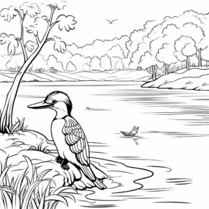 River Scene with Kingfisher Coloring Page 2
