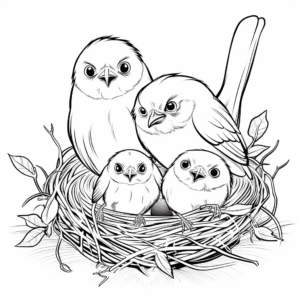 Robin Family: Male, Female, and Chicks Coloring Pages 2