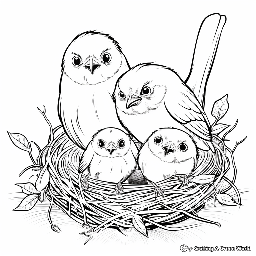 Robin Family: Male, Female, and Chicks Coloring Pages 2