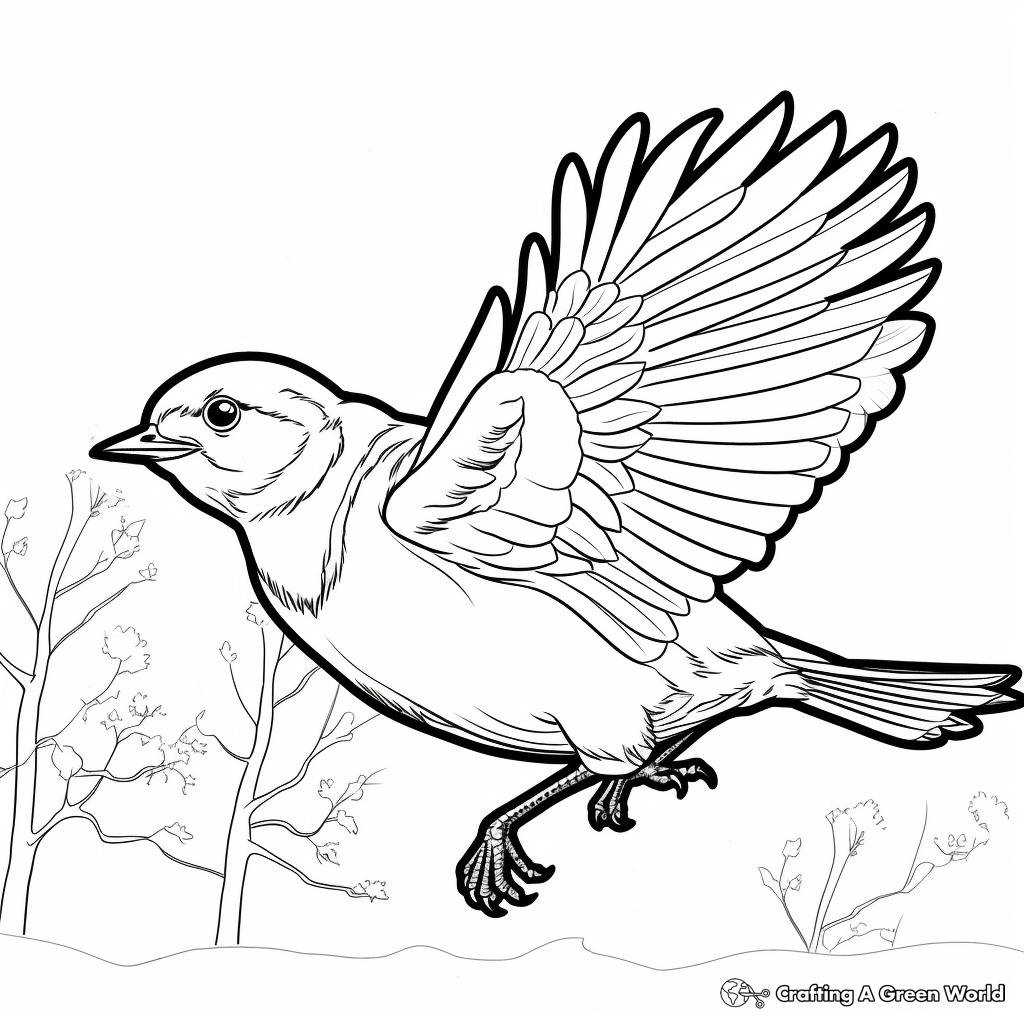 Robin in Flight Coloring Pages 2