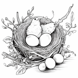 Robin's Nest and Eggs Coloring Pages 1