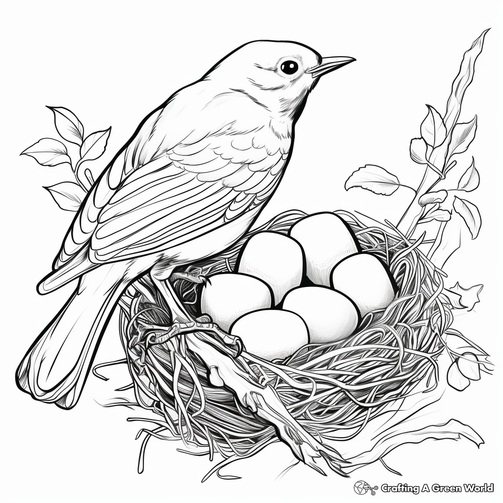 Robin's Nest and Eggs Coloring Pages 2