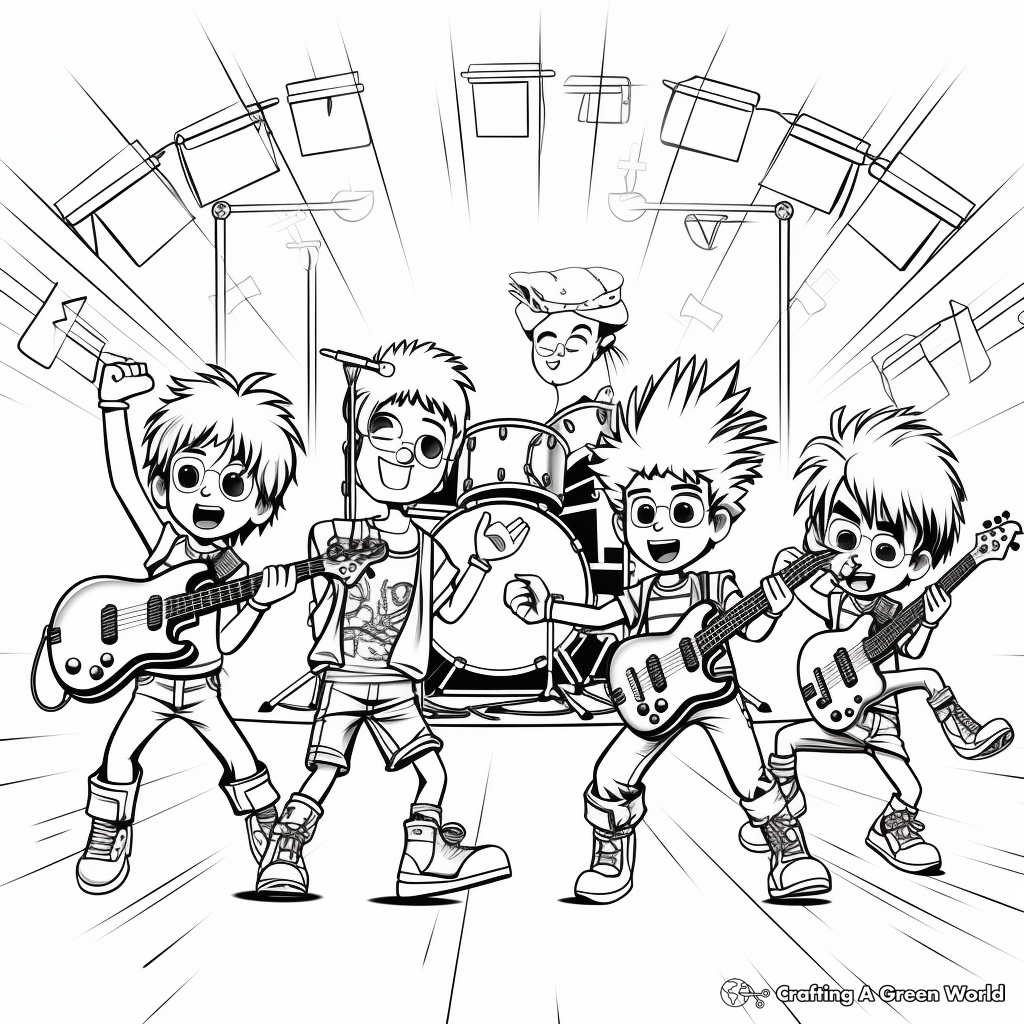Rock Band Stage for Music Fans Coloring Pages 1