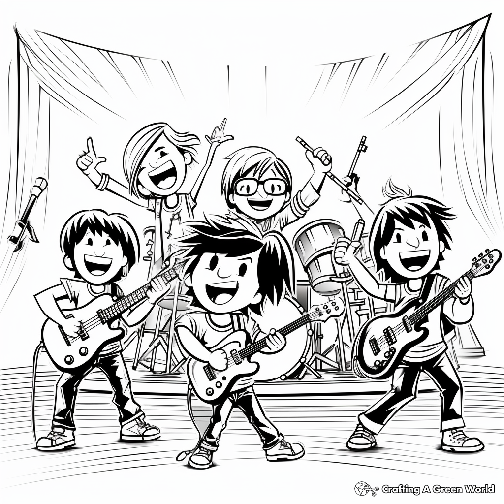 Rock Band Stage for Music Fans Coloring Pages 2