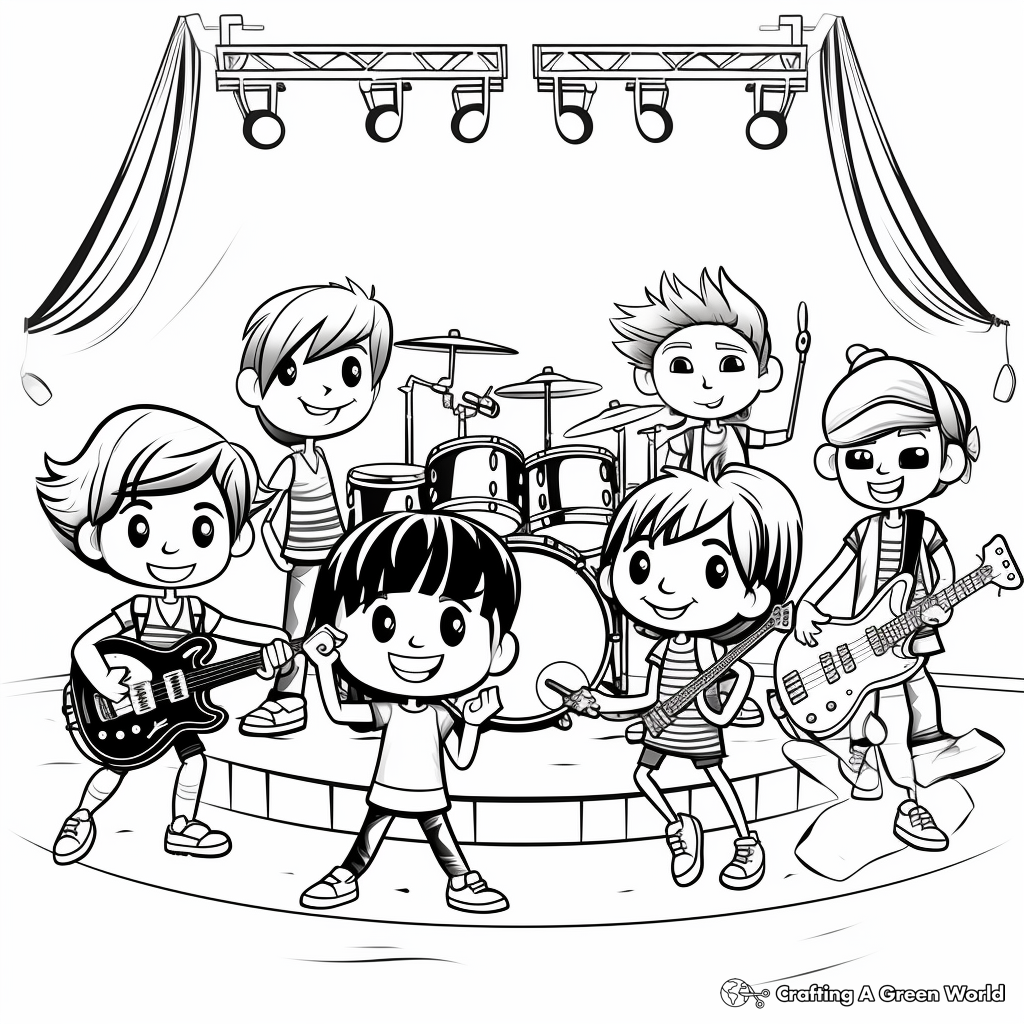Rock Band Stage for Music Fans Coloring Pages 3