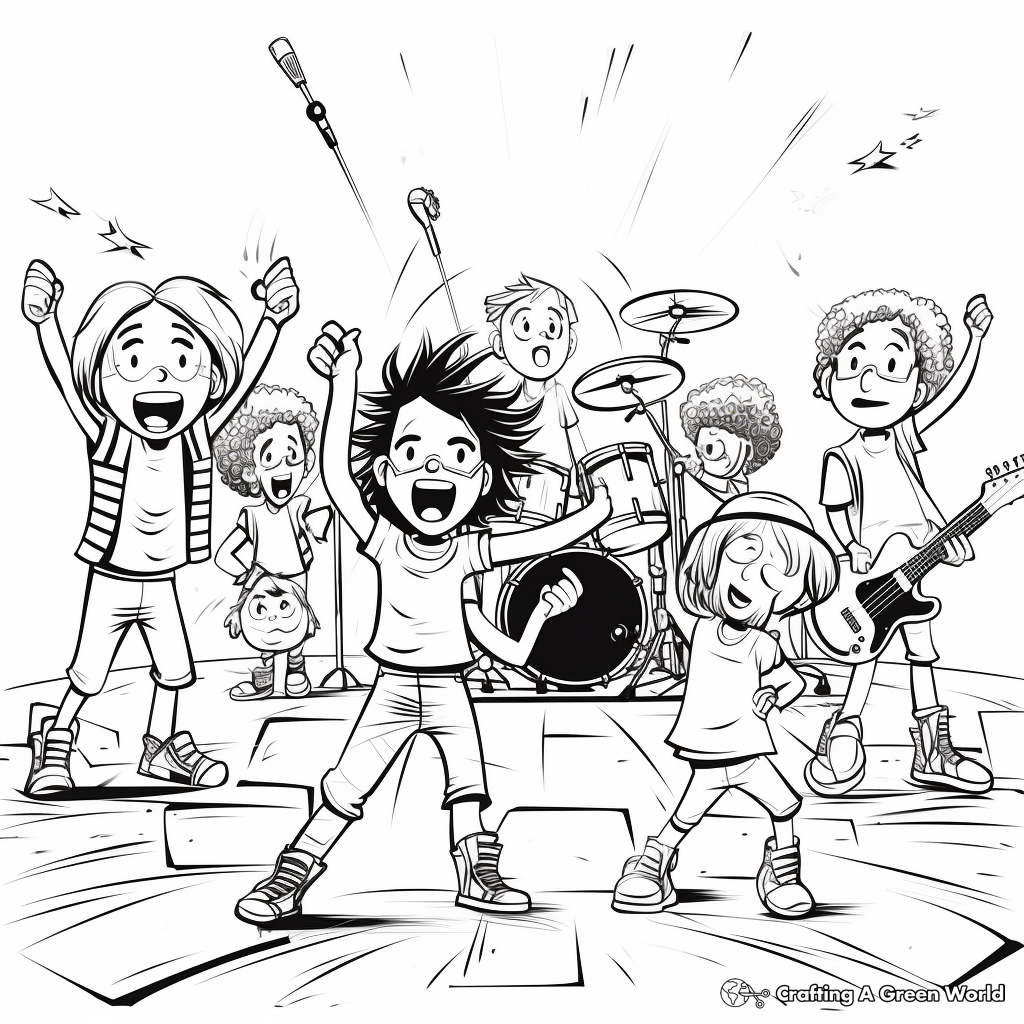 Rock Band Stage for Music Fans Coloring Pages 4