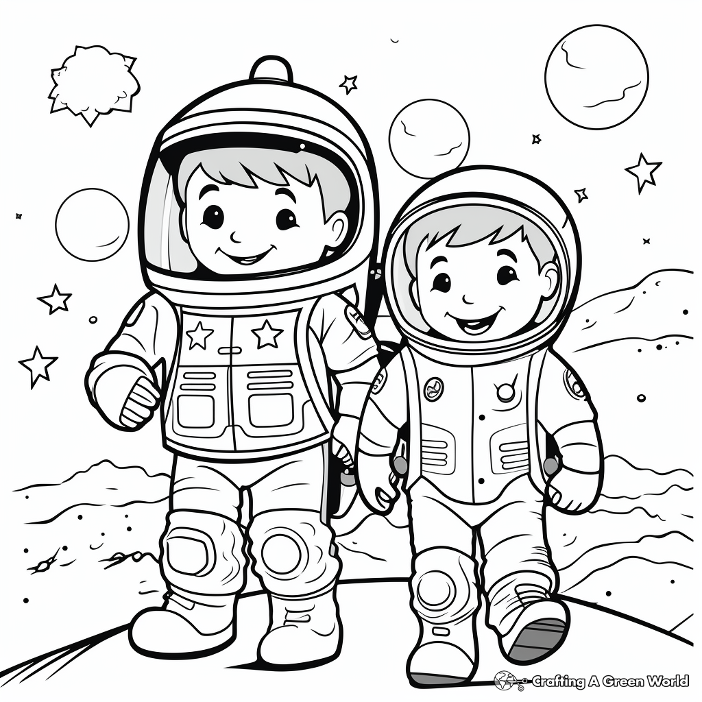 Rocket and Astronauts Coloring Sheets for Kids 1