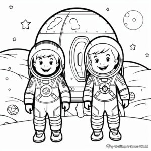 Rocket and Astronauts Coloring Sheets for Kids 2