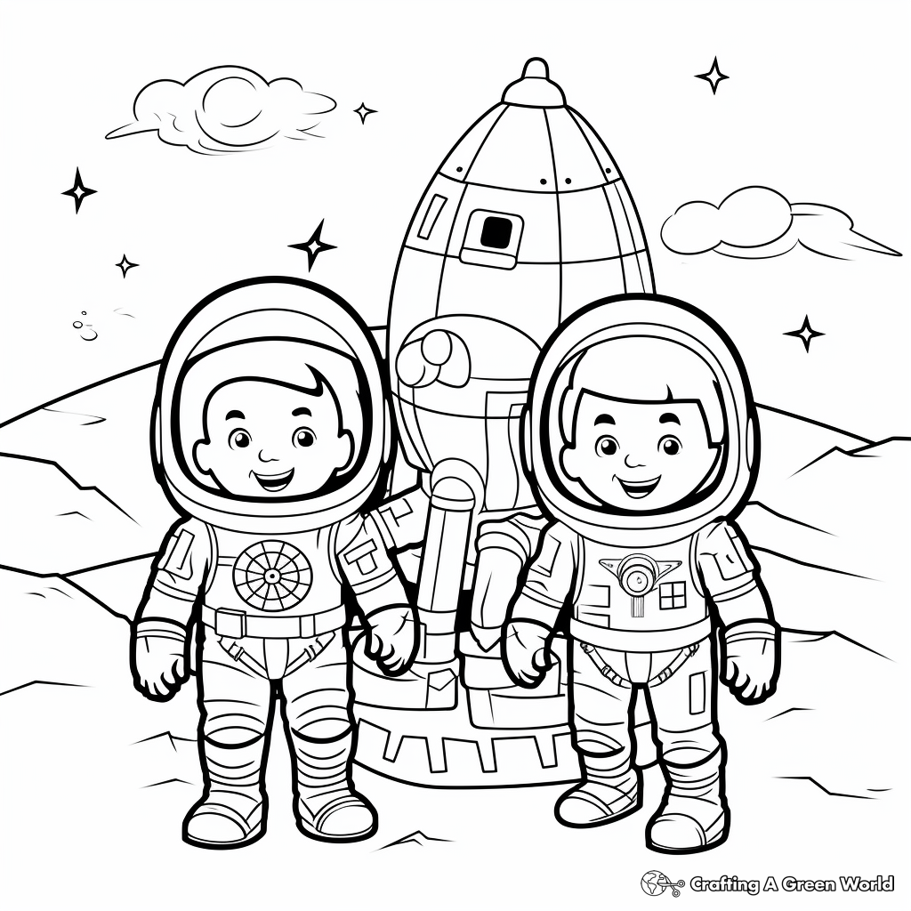 Rocket and Astronauts Coloring Sheets for Kids 3