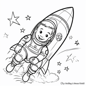 Rocket and Astronauts Coloring Sheets for Kids 4