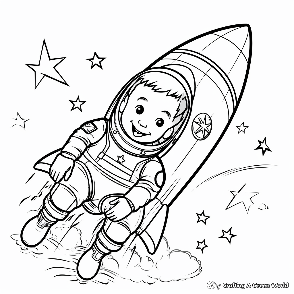 Rocket and Astronauts Coloring Sheets for Kids 4