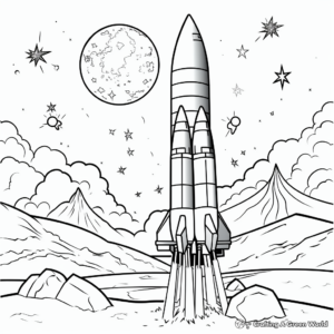 Rocket in Space: Cosmic-Scene Coloring Pages 1