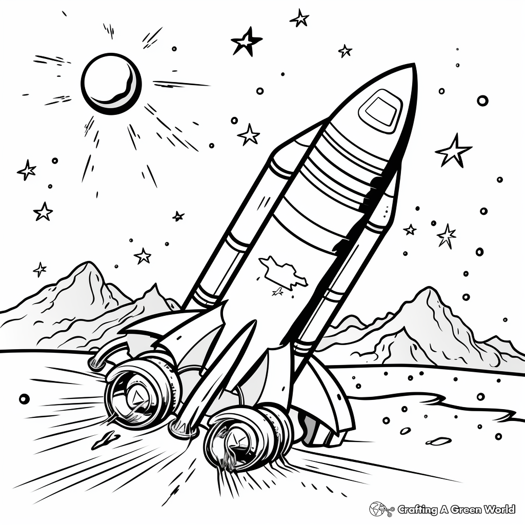 Rocket in Space: Cosmic-Scene Coloring Pages 2