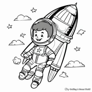 Rocket Ship and Astronaut Coloring Pages 1