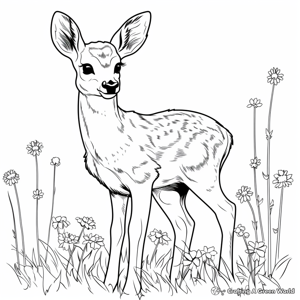 Roe Deer in Springtime Coloring Sheets 2