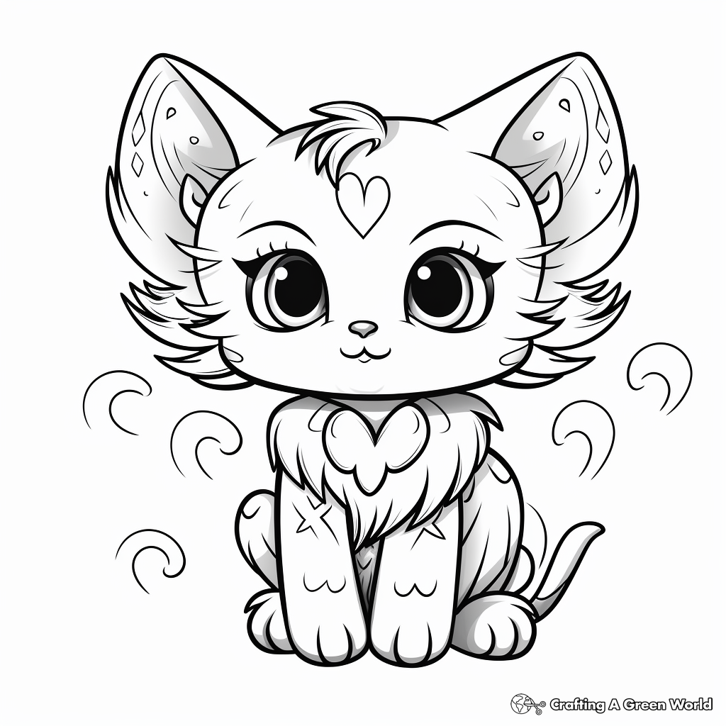 Romantic Angel Cat and Heart Coloring Pages 1