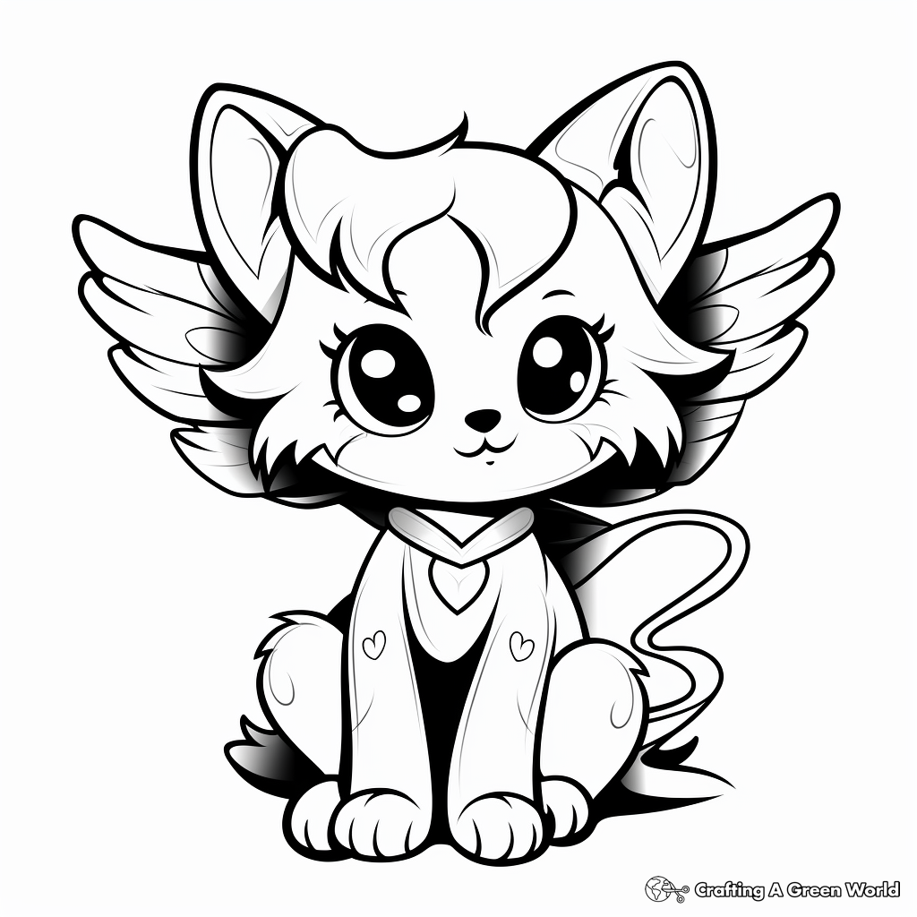 Romantic Angel Cat and Heart Coloring Pages 4