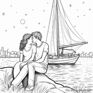 Romantic Couples on Sailboat Coloring Pages 1