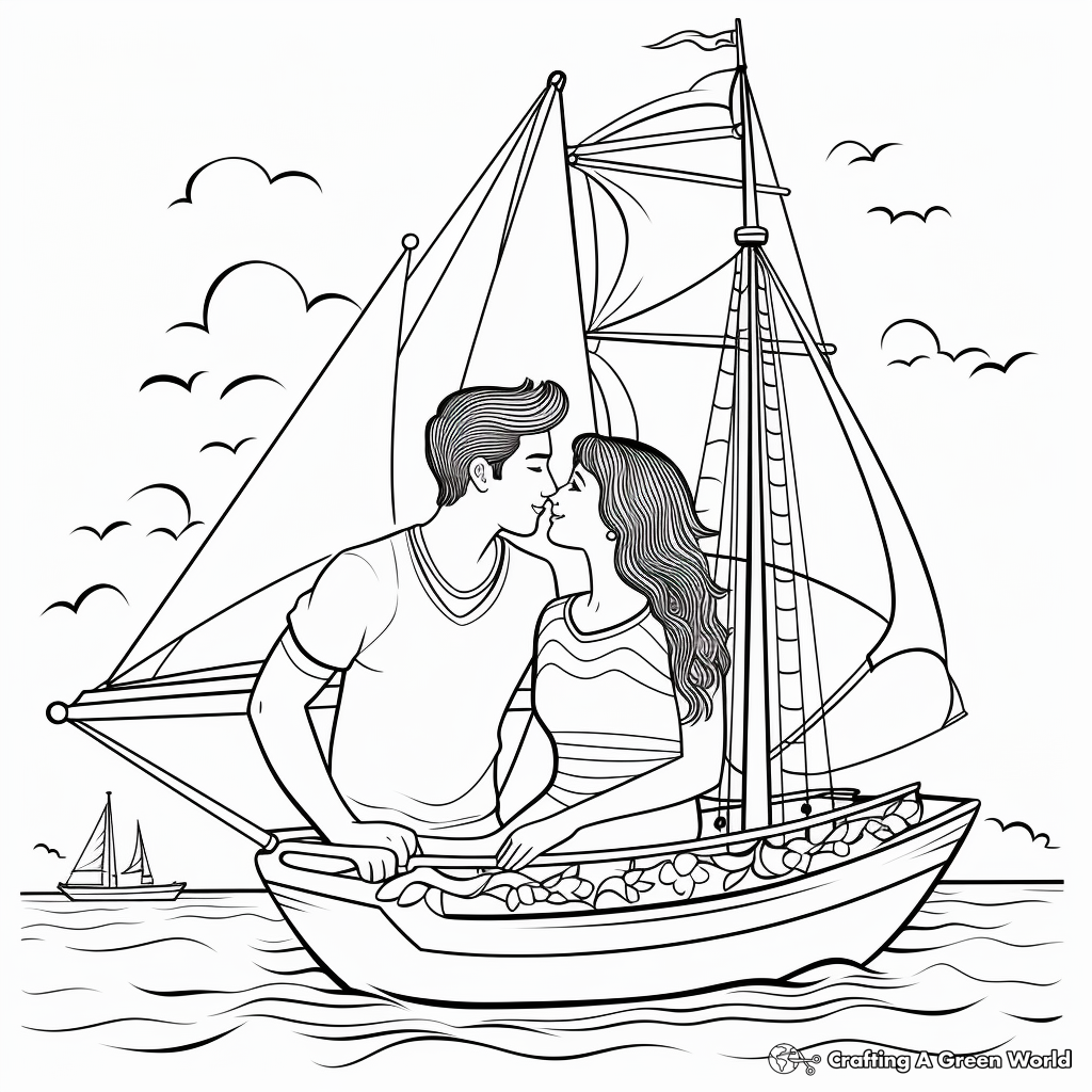 Romantic Couples on Sailboat Coloring Pages 2