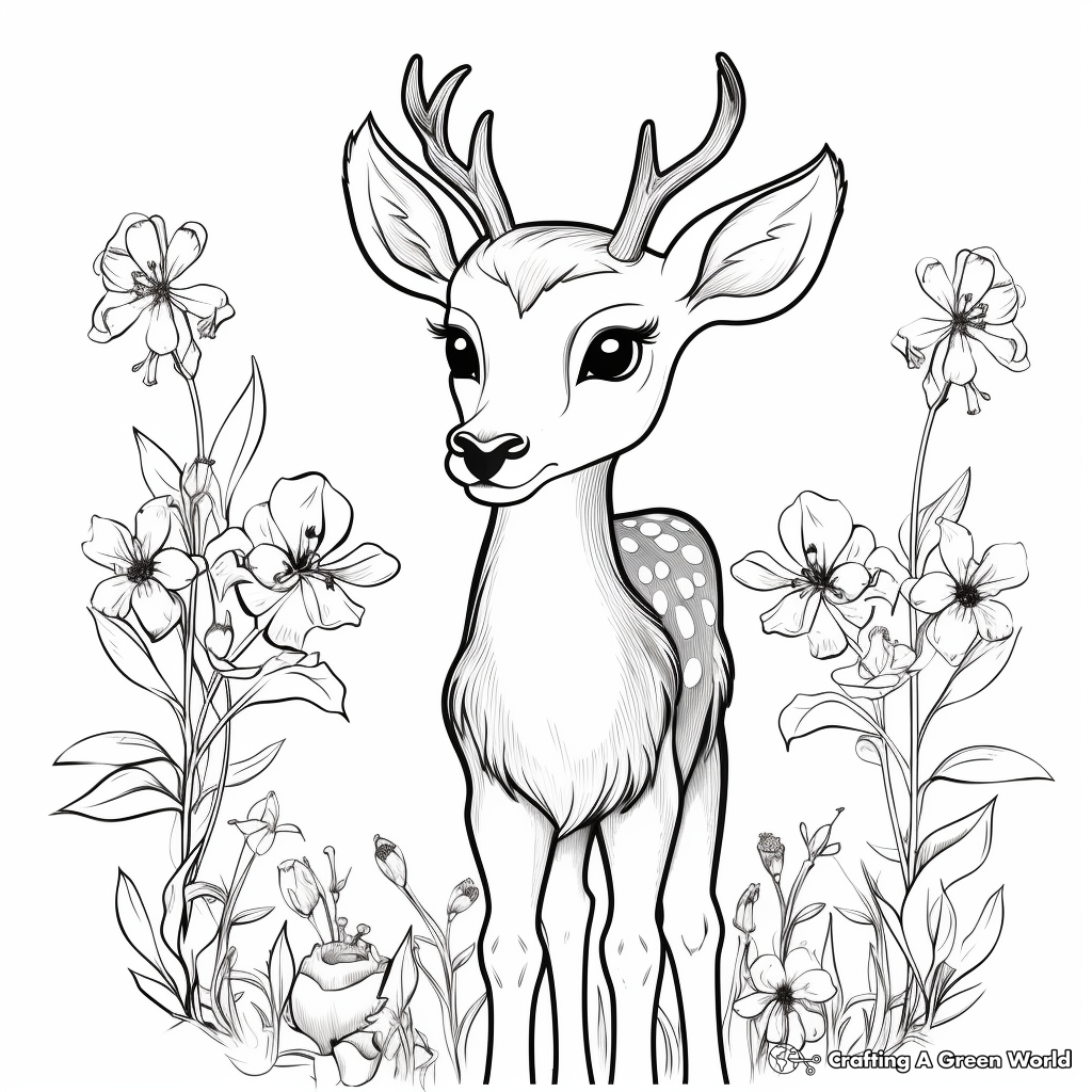 Romantic Deer with Lily of the valley Coloring Pages 1