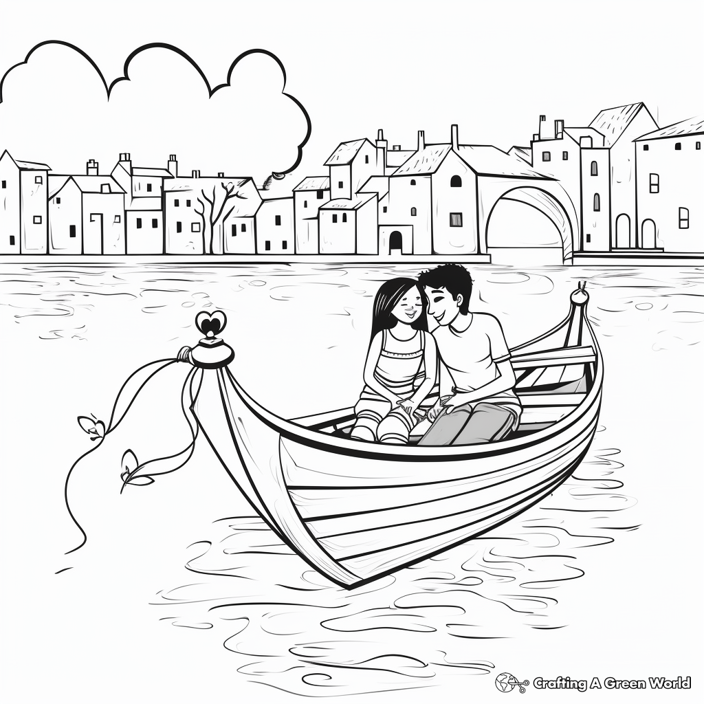 Romantic Gondola Boat Coloring Pages 1