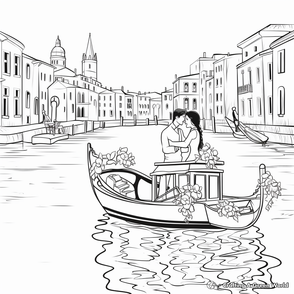Romantic Gondola Boat Coloring Pages 4
