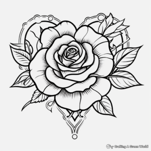 Romantic Heart and Rose Tattoo Coloring Pages 2