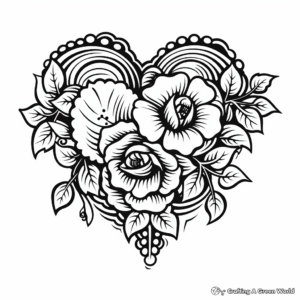 Romantic Heart and Rose Tattoo Coloring Pages 3