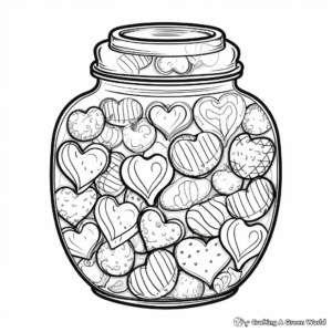 Romantic Heart Candy Jar Coloring Pages for Valentine’s Day 1