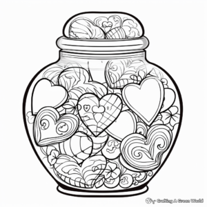 Romantic Heart Candy Jar Coloring Pages for Valentine’s Day 2