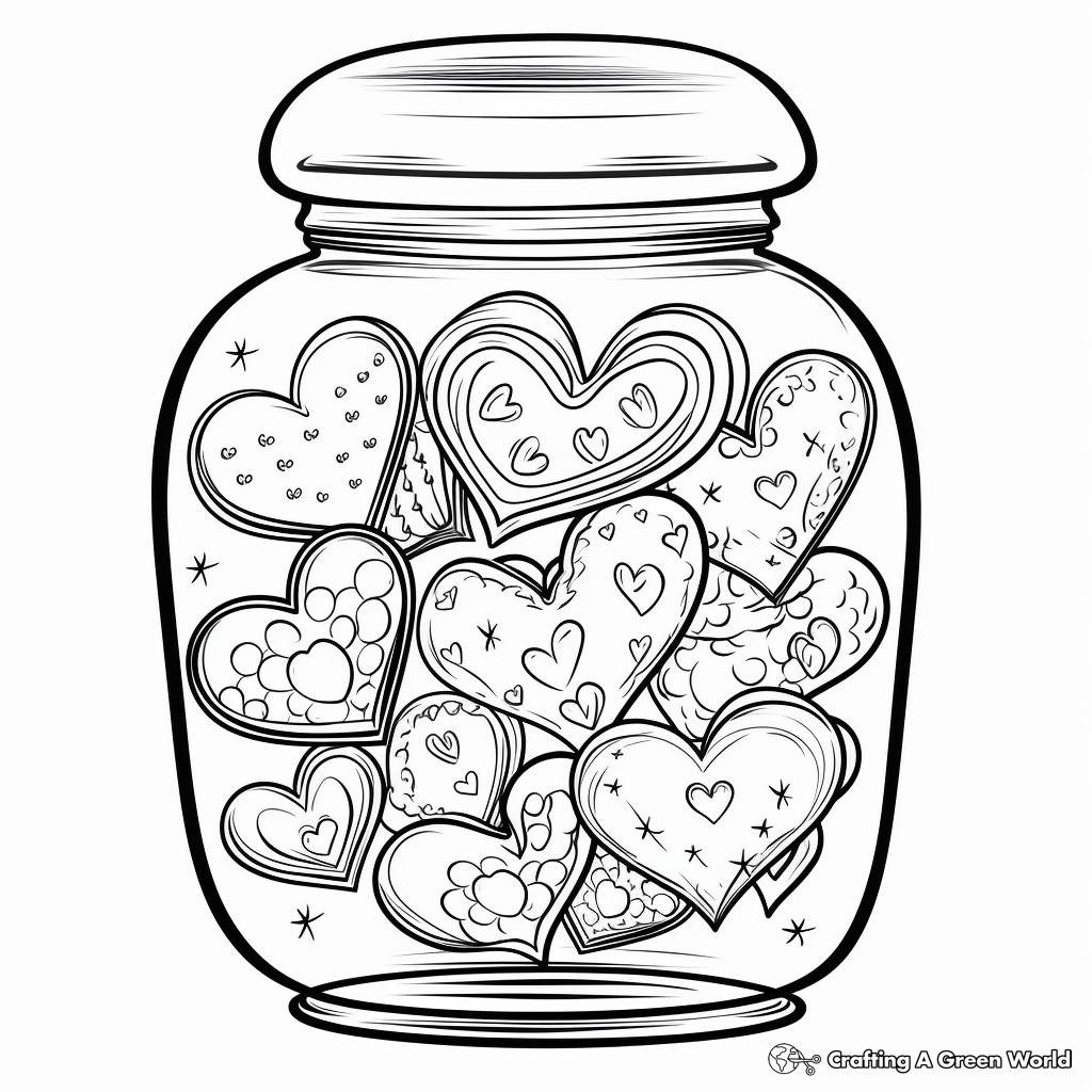 Romantic Heart Candy Jar Coloring Pages for Valentine’s Day 3