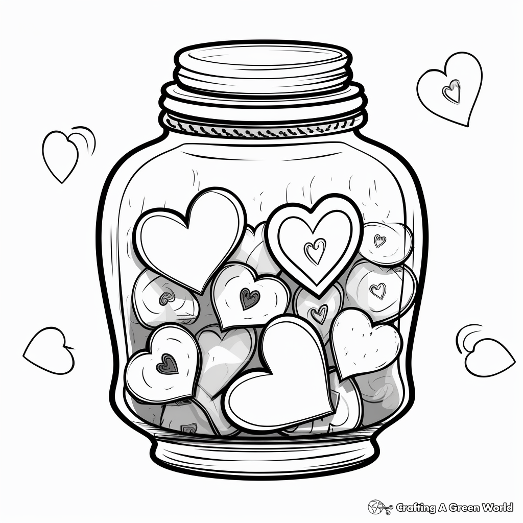 Romantic Heart Candy Jar Coloring Pages for Valentine’s Day 4