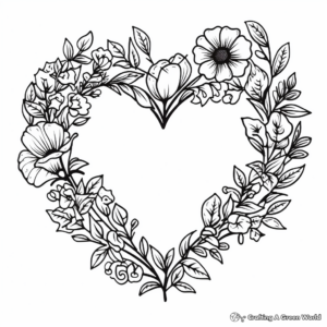 Romantic Heart-shaped Flower Wreath Coloring Pages 1