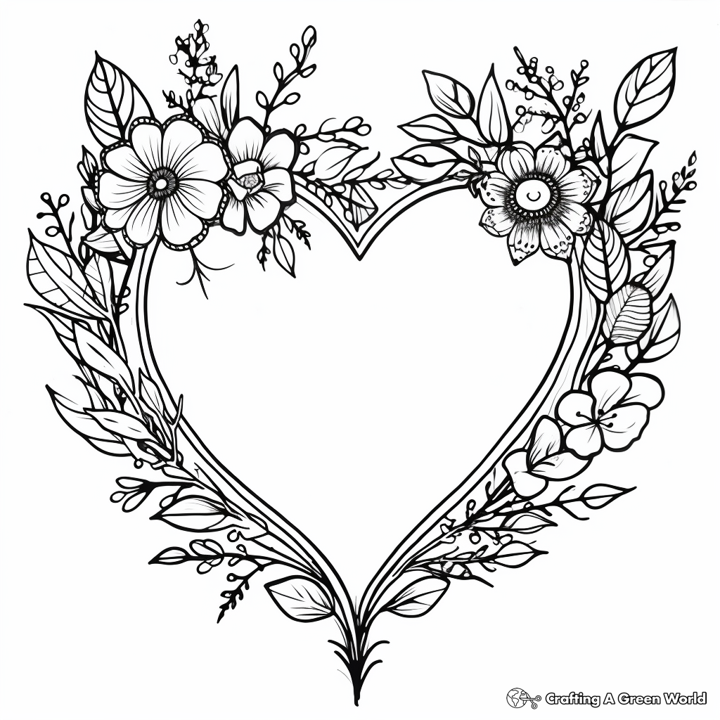 Romantic Heart-shaped Flower Wreath Coloring Pages 2