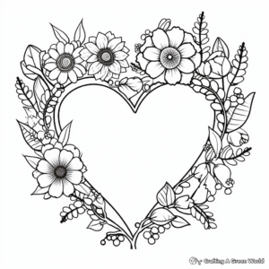 Romantic Heart-shaped Flower Wreath Coloring Pages 3