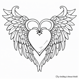 Romantic Heart with Dove Wings Coloring Pages 1
