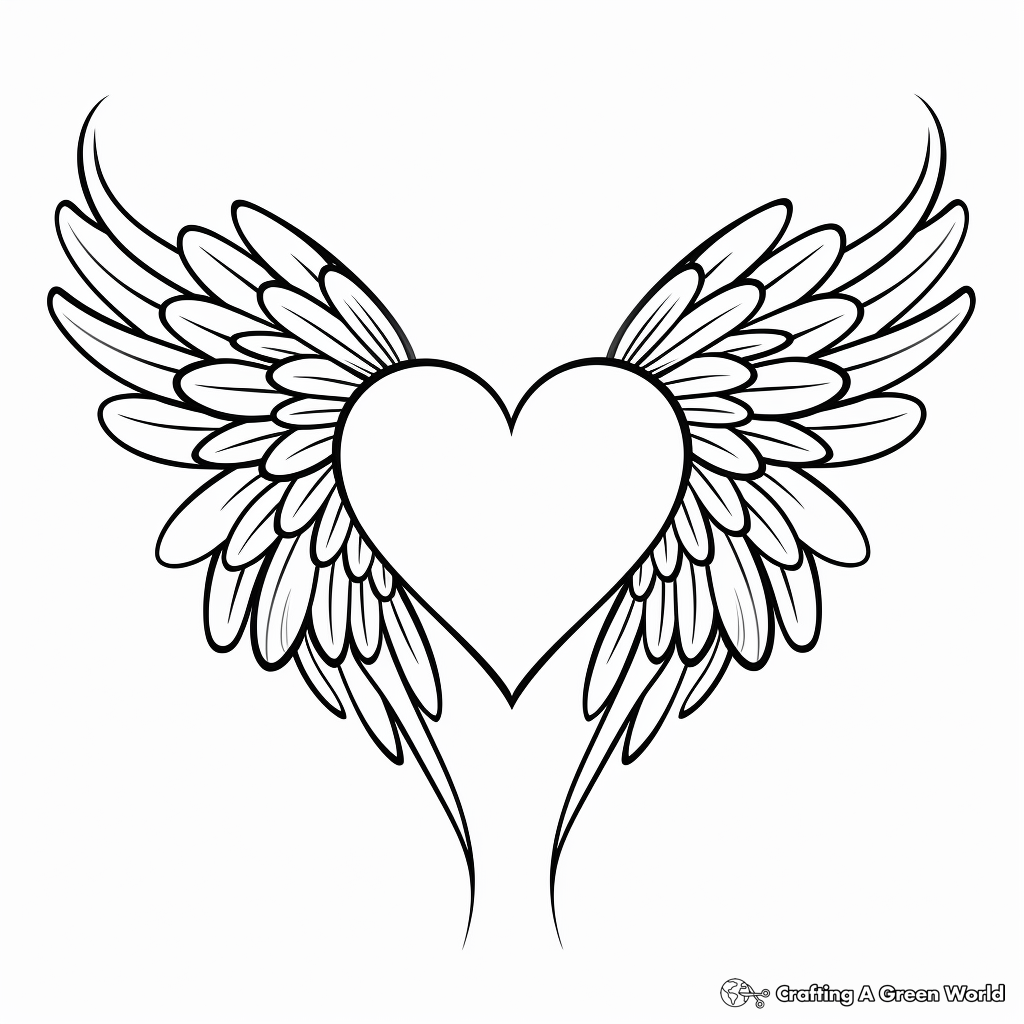 Romantic Heart with Dove Wings Coloring Pages 2