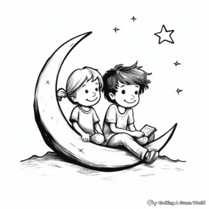 Romantic Moonlight Crescent Moon Coloring Pages 1