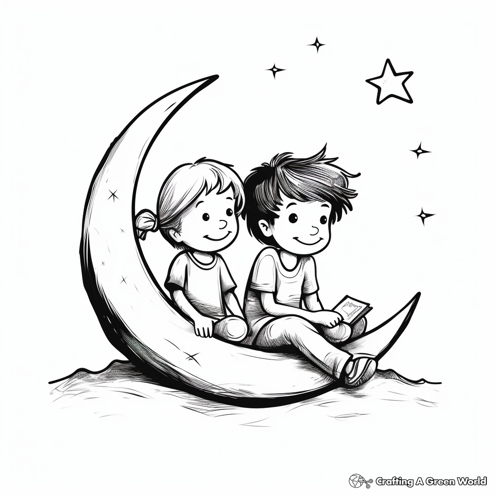 Romantic Moonlight Crescent Moon Coloring Pages 1