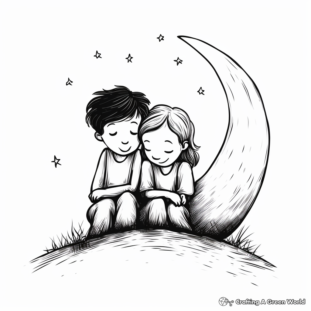 Romantic Moonlight Crescent Moon Coloring Pages 2