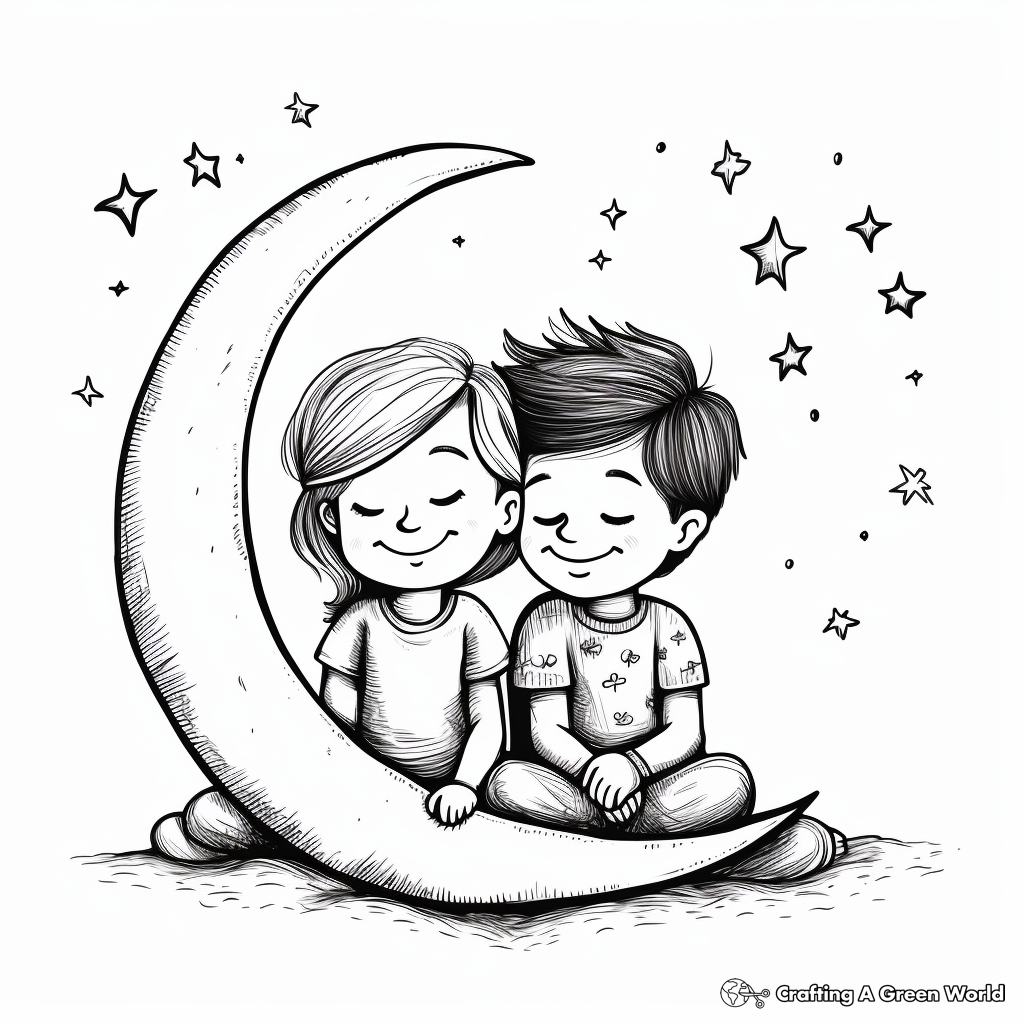 Romantic Moonlight Crescent Moon Coloring Pages 3