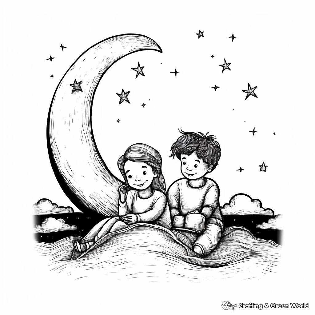 Romantic Moonlight Crescent Moon Coloring Pages 4