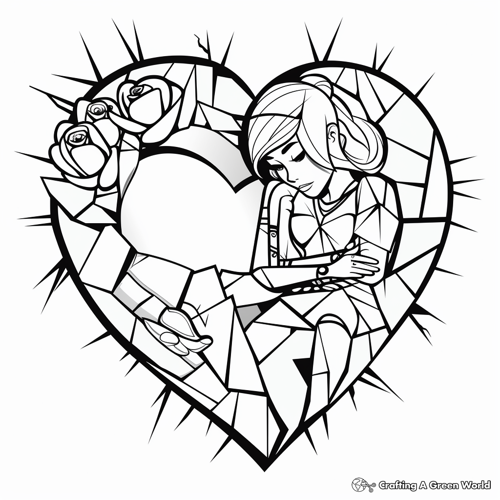 Romantic Rose and Broken Heart Coloring Pages 1