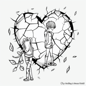 Romantic Rose and Broken Heart Coloring Pages 2
