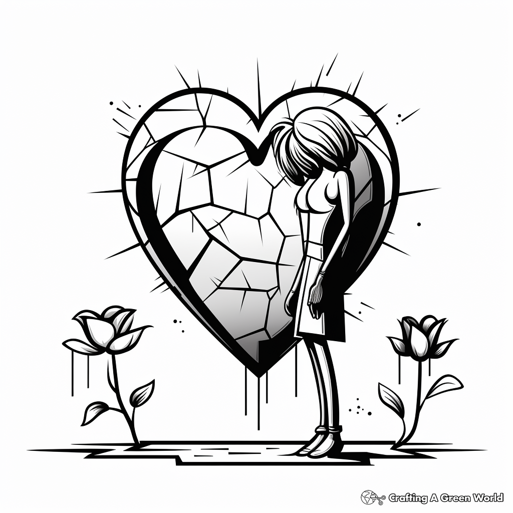 Romantic Rose and Broken Heart Coloring Pages 3