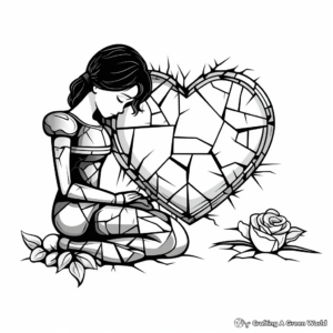Romantic Rose and Broken Heart Coloring Pages 4