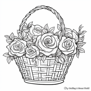 Romantic Rose Basket Coloring Sheets 1