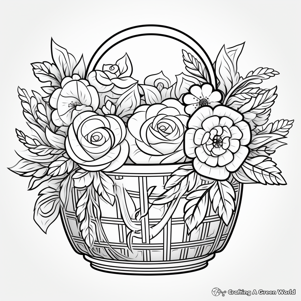 Romantic Rose Basket Coloring Sheets 2