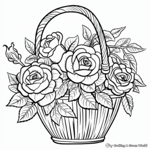 Romantic Rose Basket Coloring Sheets 3