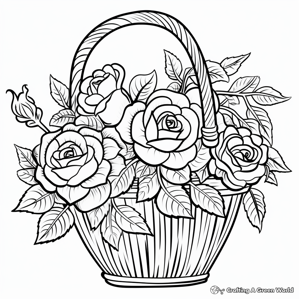 Romantic Rose Basket Coloring Sheets 3